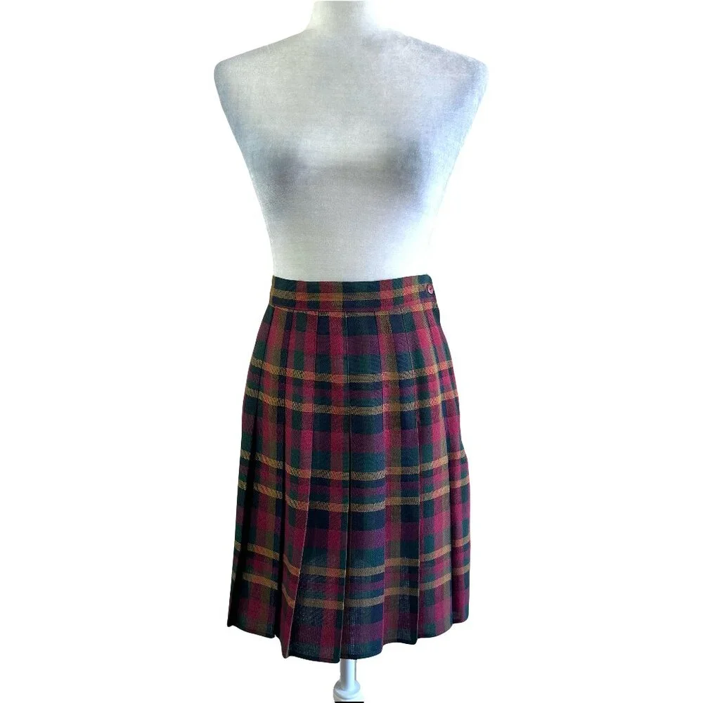 Bentley Vtg 90s Red Plaid Pleated Mini High rise Skirt